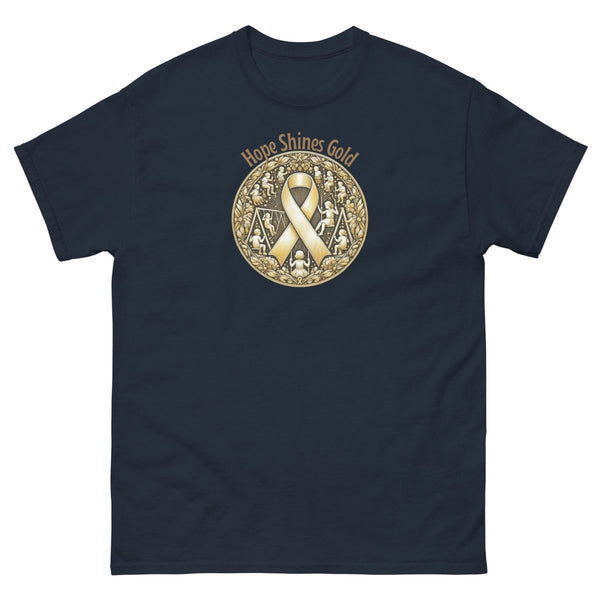 Childhood Cancer Adult Wear Gold Tee - JohnVsGBMNavyS