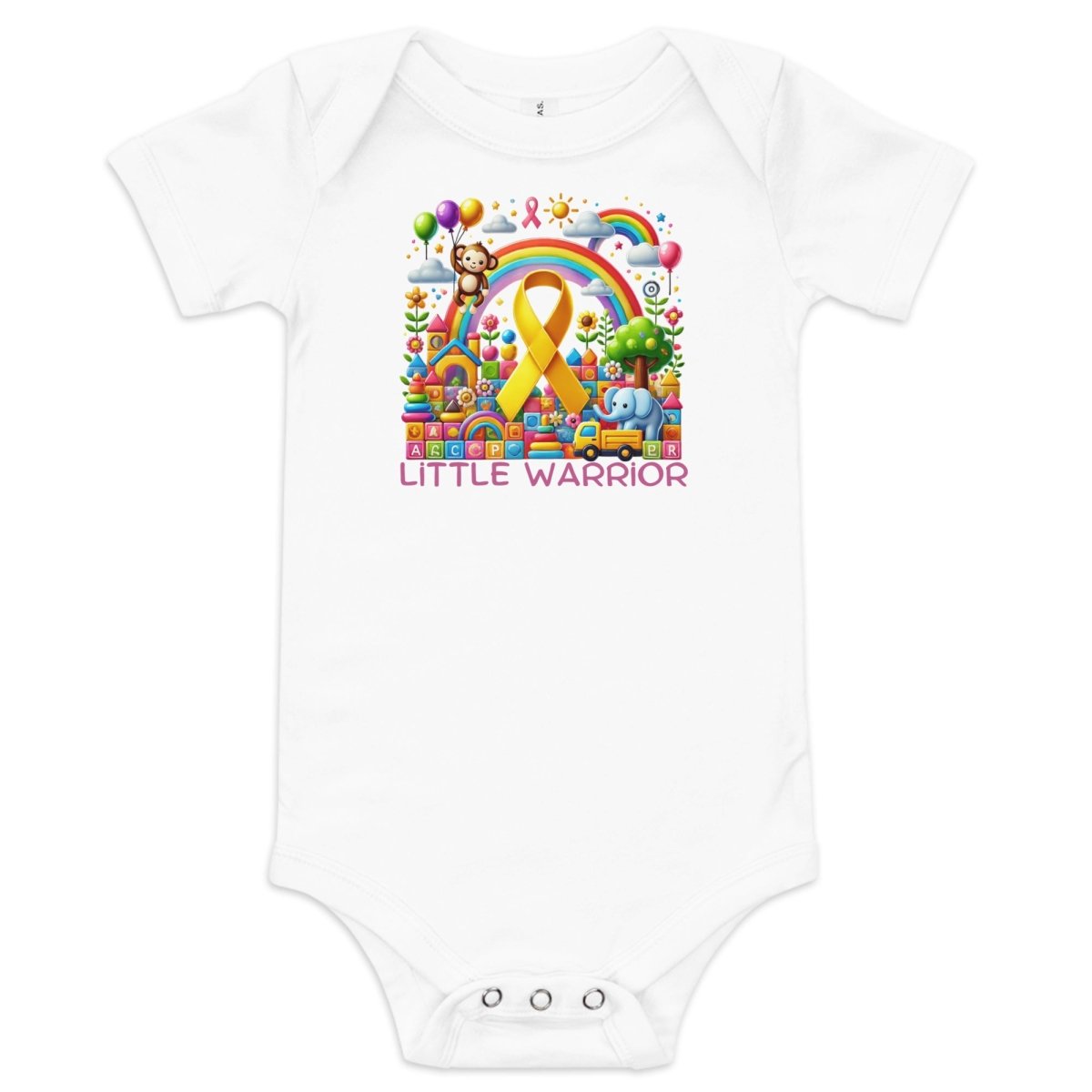 Childhood Cancer Rainbow Monkey Onesie - JohnVsGBMWhite3 - 6m