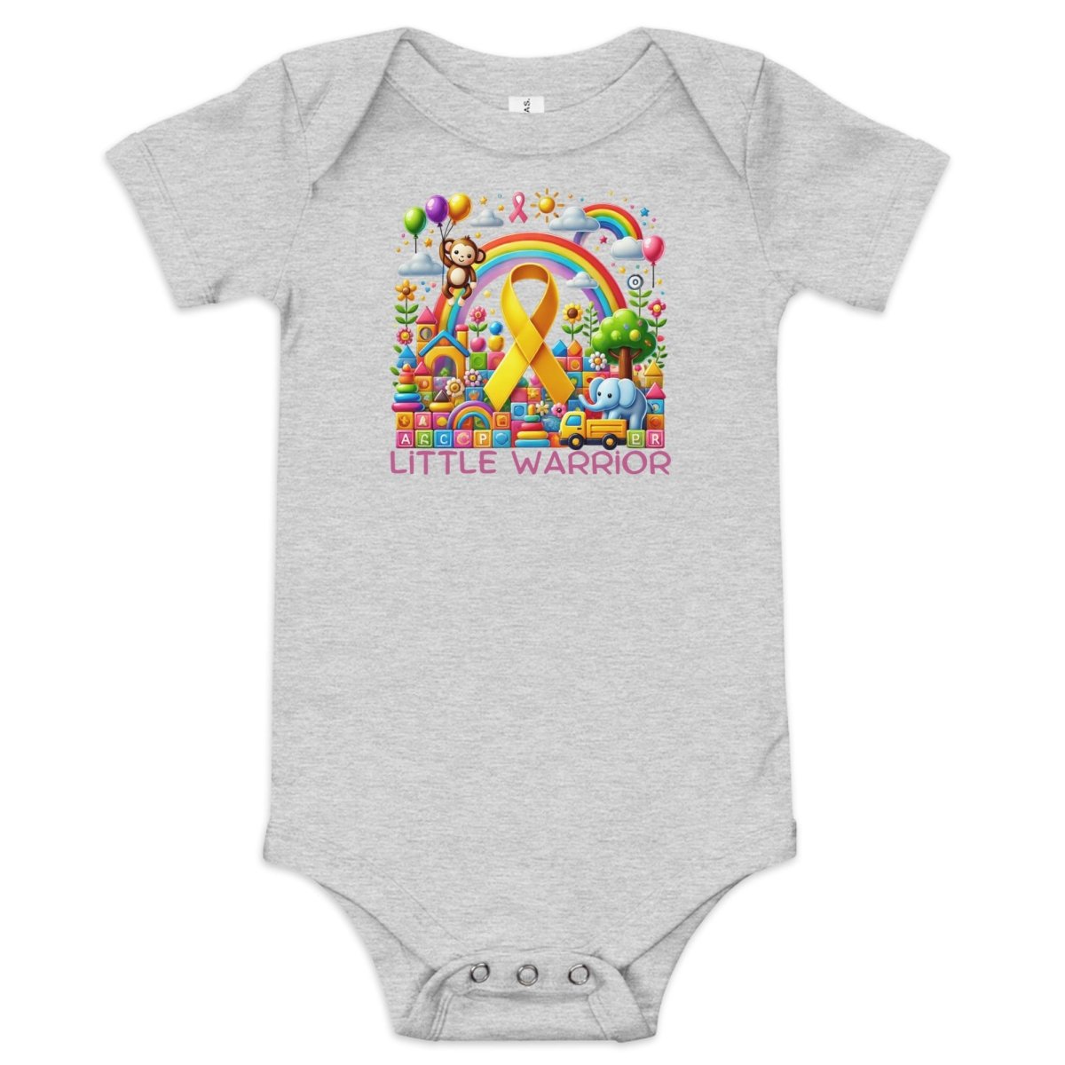 Childhood Cancer Rainbow Monkey Onesie - JohnVsGBMAthletic Heather3 - 6m