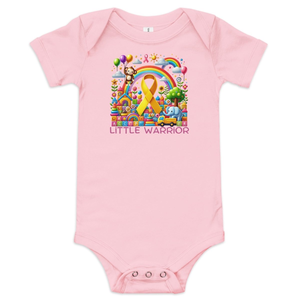 Childhood Cancer Rainbow Monkey Onesie - JohnVsGBMPink3 - 6m