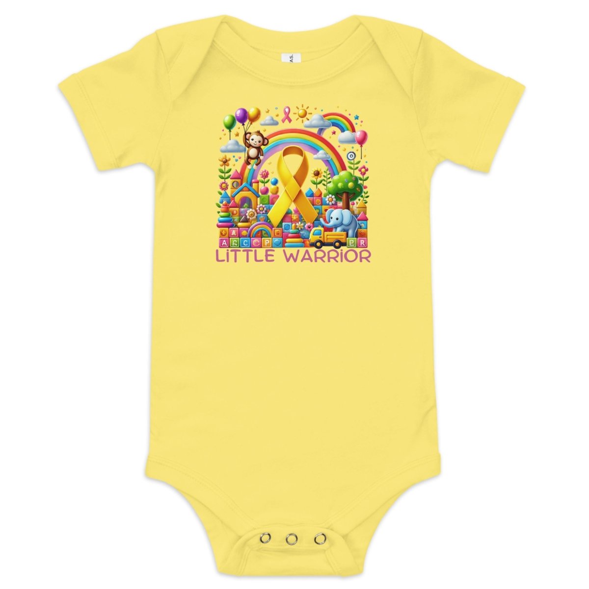 Childhood Cancer Rainbow Monkey Onesie - JohnVsGBMYellow3 - 6m