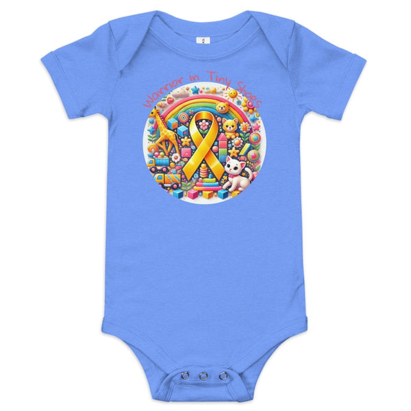 Childhood Cancer Tiny Shoes Onesie - JohnVsGBMHeather Columbia Blue3 - 6m