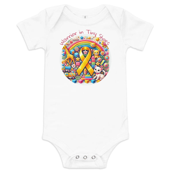 Childhood Cancer Tiny Shoes Onesie - JohnVsGBMWhite3 - 6m