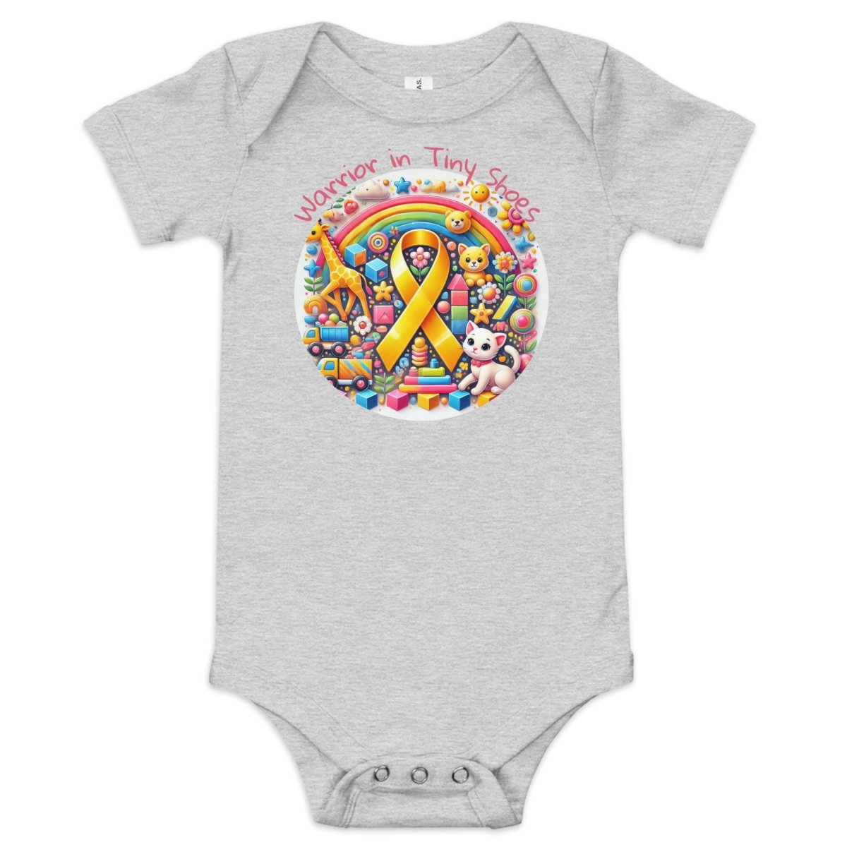 Childhood Cancer Tiny Shoes Onesie - JohnVsGBMAthletic Heather3 - 6m