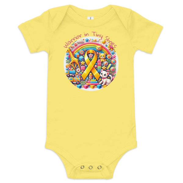 Childhood Cancer Tiny Shoes Onesie - JohnVsGBMYellow3 - 6m