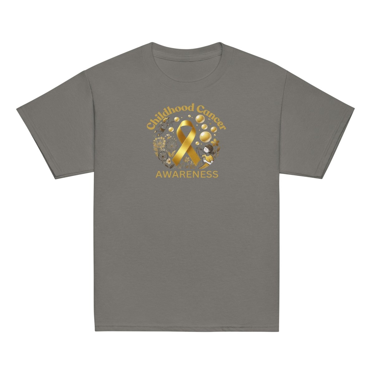 Childhood Cancer Youth Gold/Bubble Tee - JohnVsGBMCharcoalXS