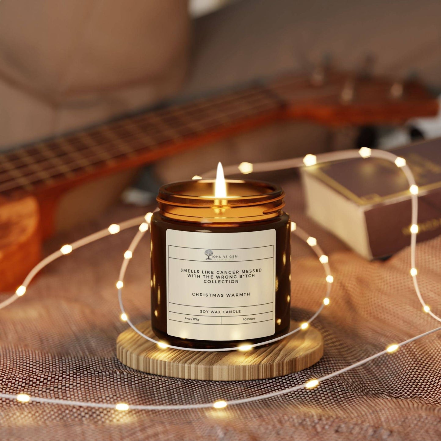 Christmas Warmth 4oz Soy Candle "Cancer Messed with the Wrong B Collection" - JohnVsGBM4ozAmberChristmas Warmth