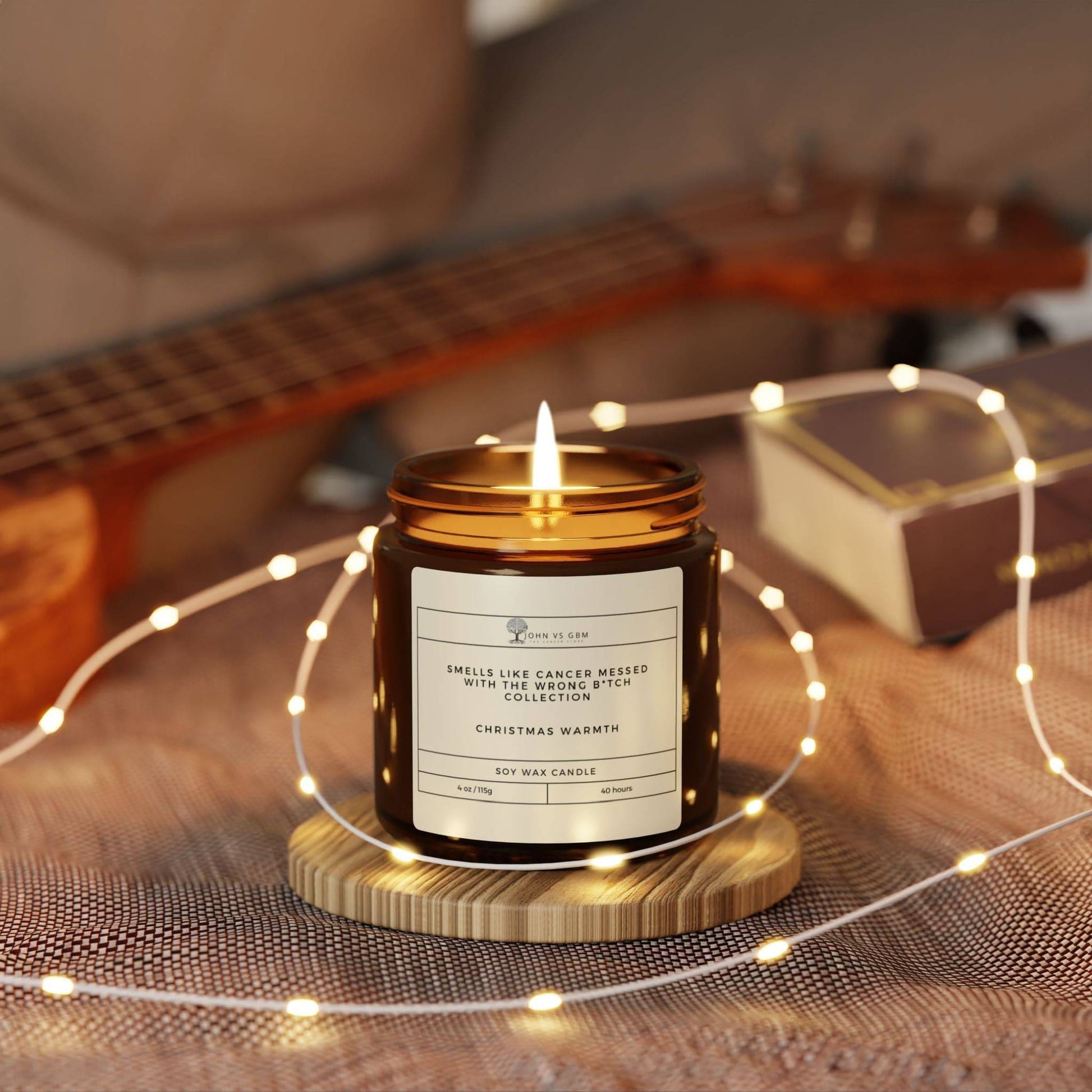 Christmas Warmth 4oz Soy Candle "Cancer Messed with the Wrong B Collection" - JohnVsGBM4ozAmberChristmas Warmth