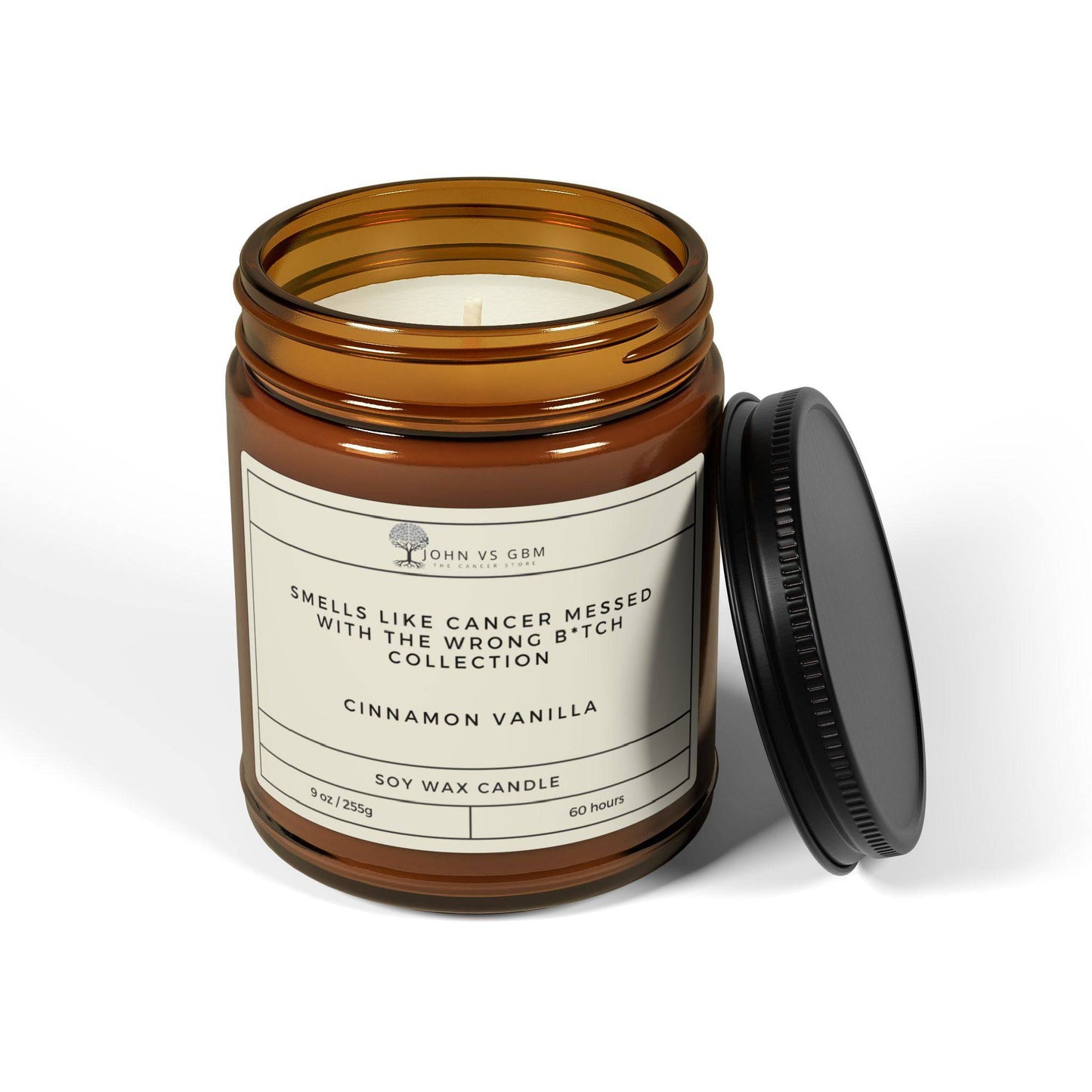 Cinnamon Vanilla 9oz Soy Candle "Cancer Messed with the Wrong B Collection" - JohnVsGBM9ozAmberCinnamon Vanilla