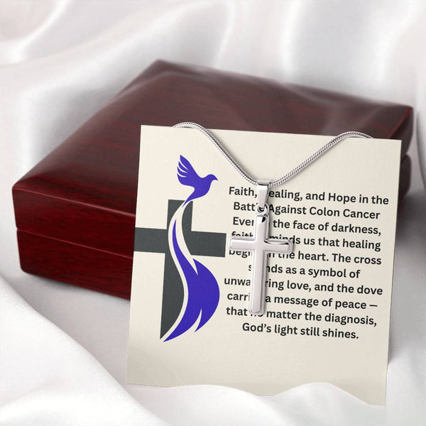 Colon Cancer Dove Cross Necklace - JohnVsGBMLuxury BoxPolished Stainless Steel