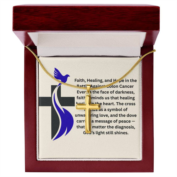 Colon Cancer Dove Cross Necklace - JohnVsGBMStandard Box18K Yellow Gold Finish