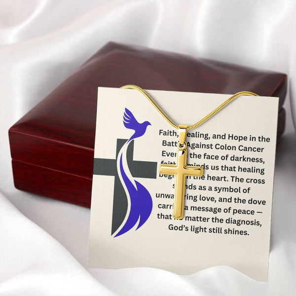 Colon Cancer Dove Cross Necklace - JohnVsGBMLuxury Box18K Yellow Gold Finish