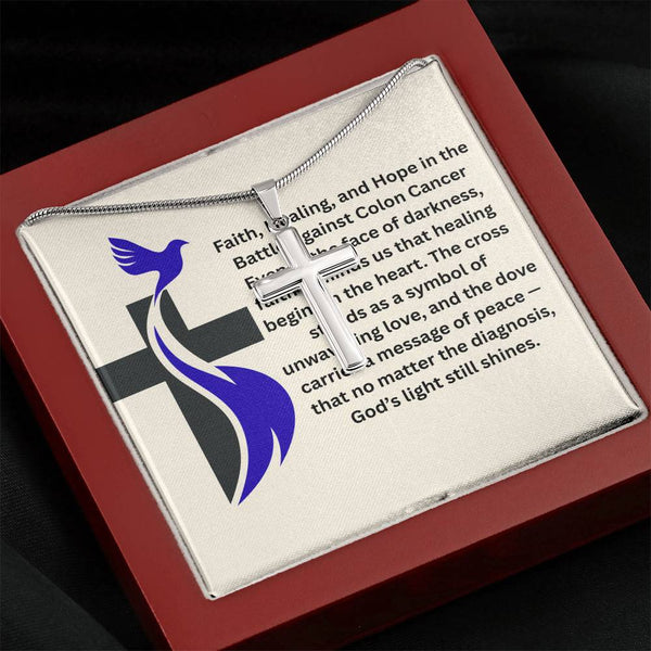 Colon Cancer Dove Cross Necklace - JohnVsGBMStandard BoxPolished Stainless Steel