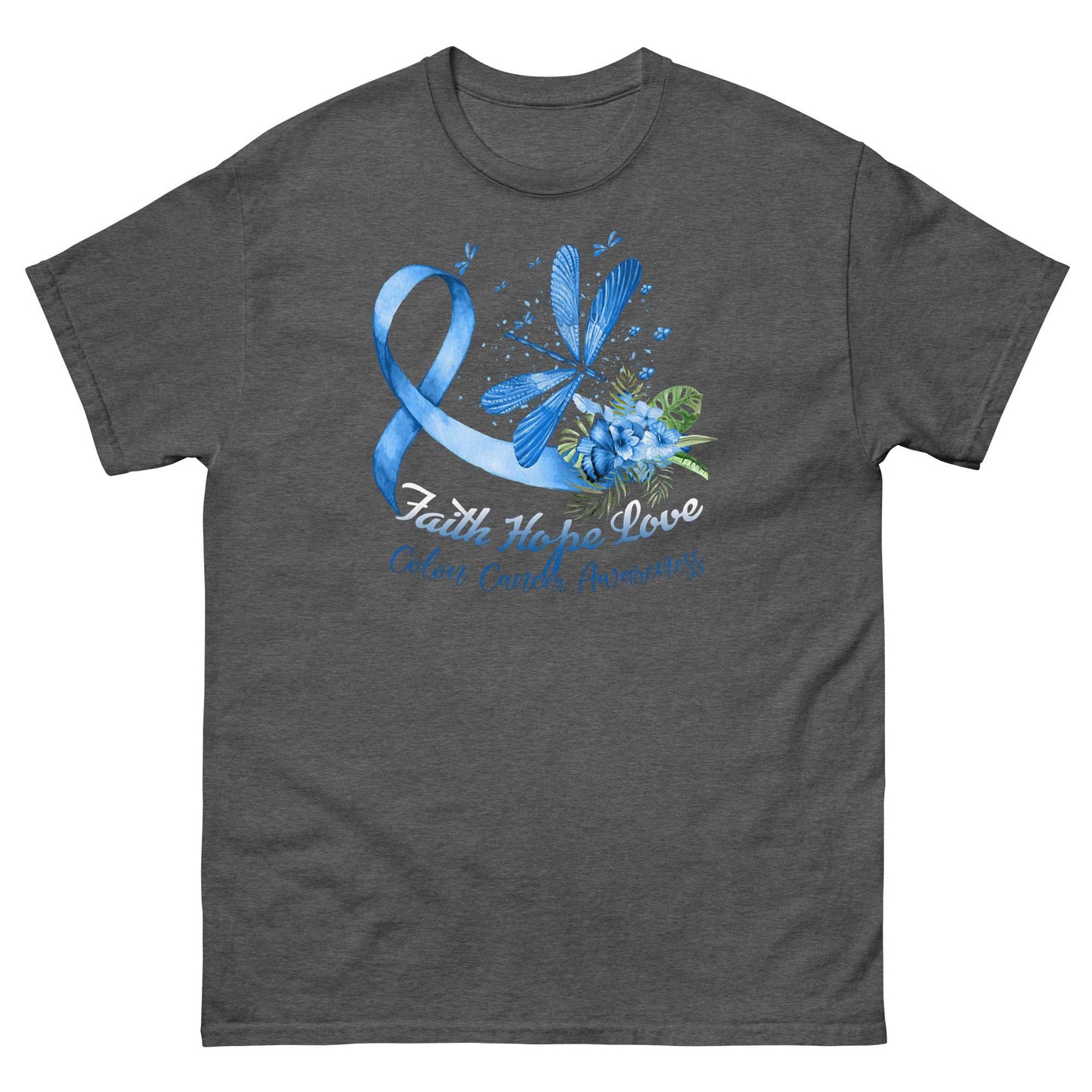 Colon Cancer Dragonfly Faith Hope Love Tee - JohnVsGBMDark HeatherS