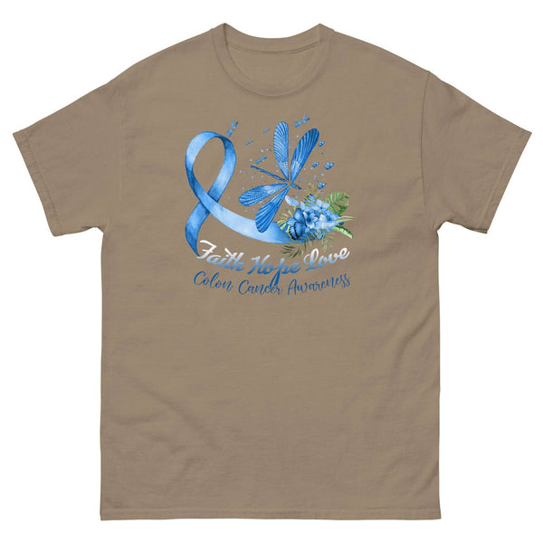 Colon Cancer Dragonfly Faith Hope Love Tee - JohnVsGBMBrown SavanaS