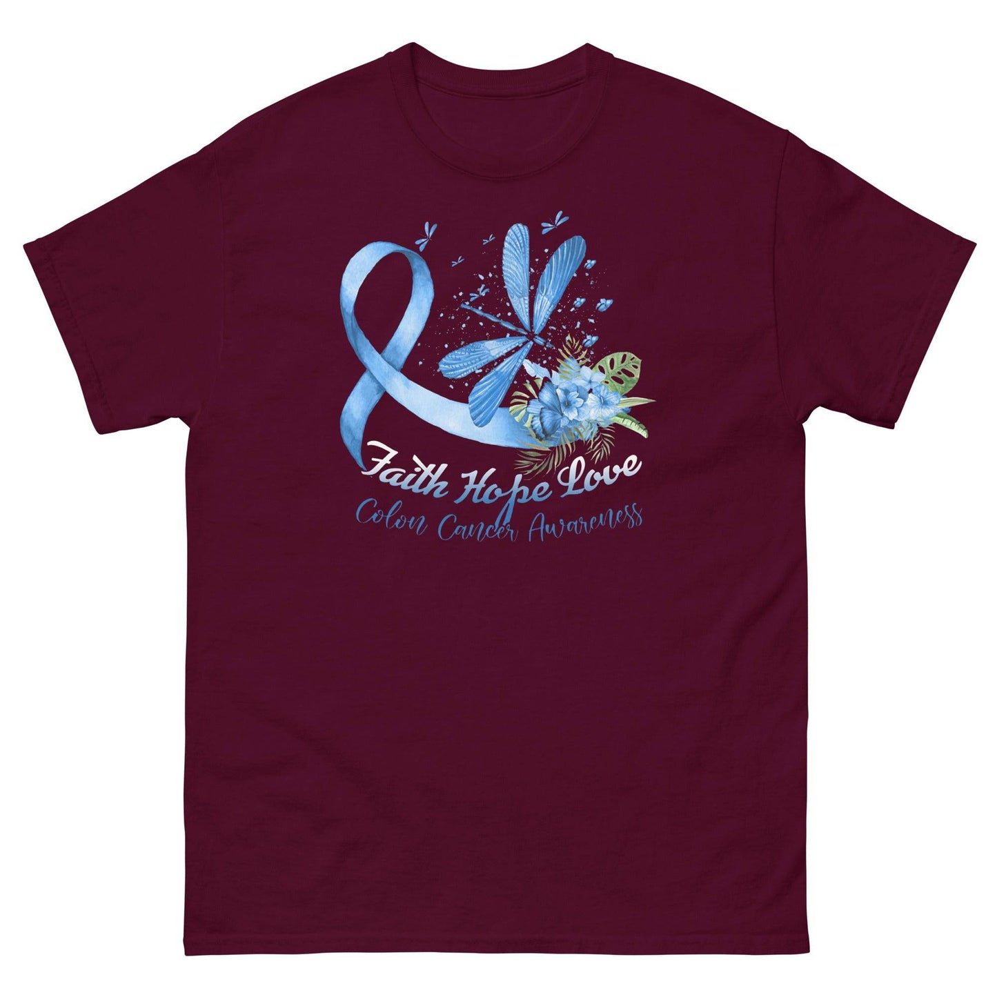 Colon Cancer Dragonfly Faith Hope Love Tee - JohnVsGBMMaroonS