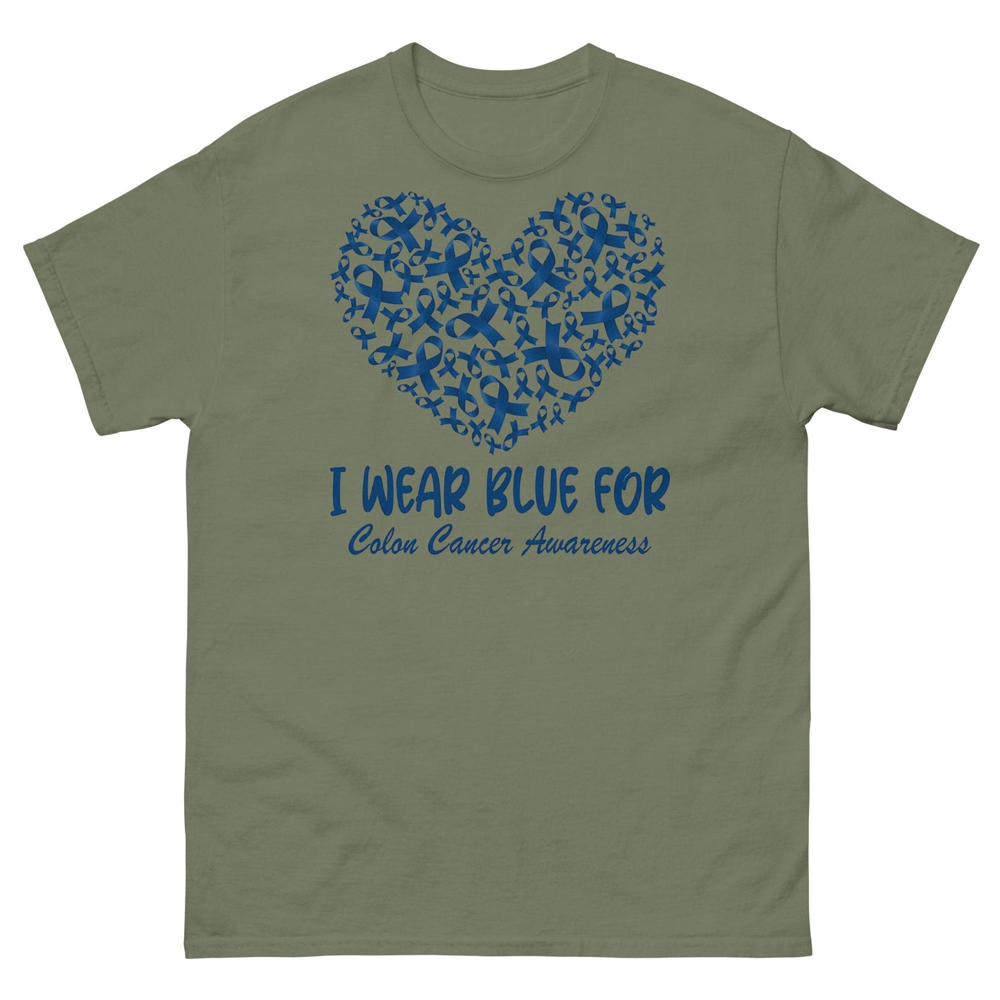 Colon Cancer I Wear Blue Heart Tee - JohnVsGBMMilitary GreenS