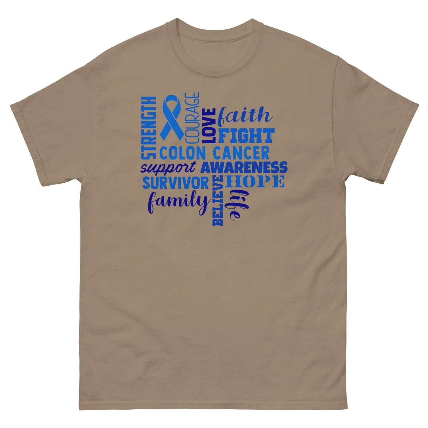 Colon Cancer Love Faith Strength Tee - JohnVsGBMBrown SavanaS