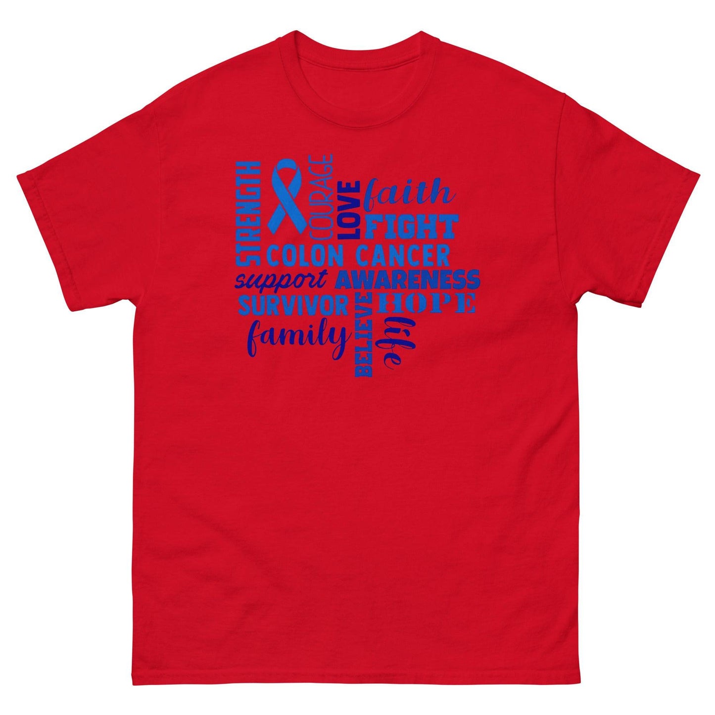 Colon Cancer Love Faith Strength Tee - JohnVsGBMRedS