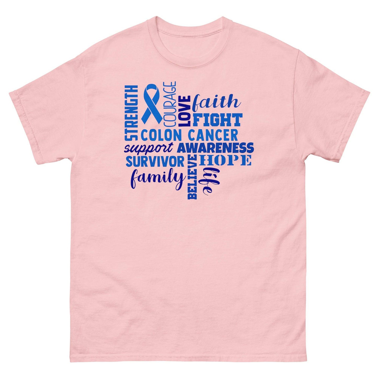 Colon Cancer Love Faith Strength Tee - JohnVsGBMLight PinkS