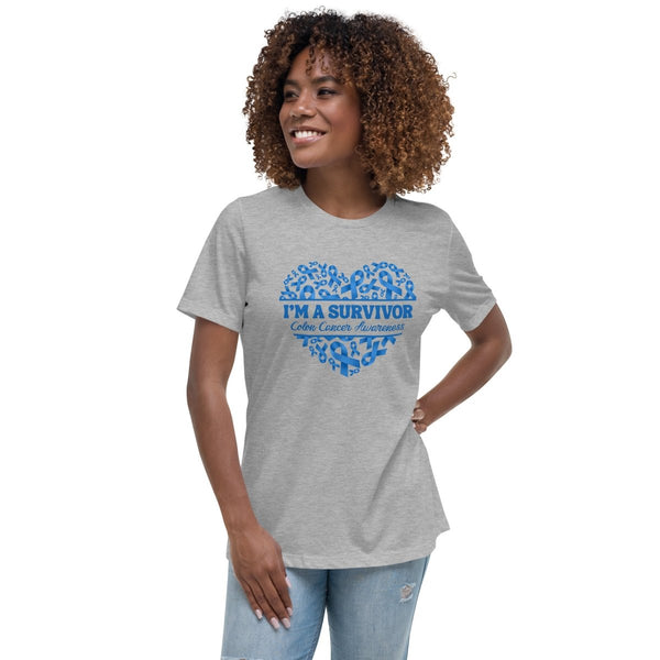 Colon Cancer Women's Heart Tee - JohnVsGBMAthletic HeatherS