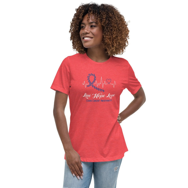 Colon Cancer Women's Heartbeat Tee - JohnVsGBMHeather RedS