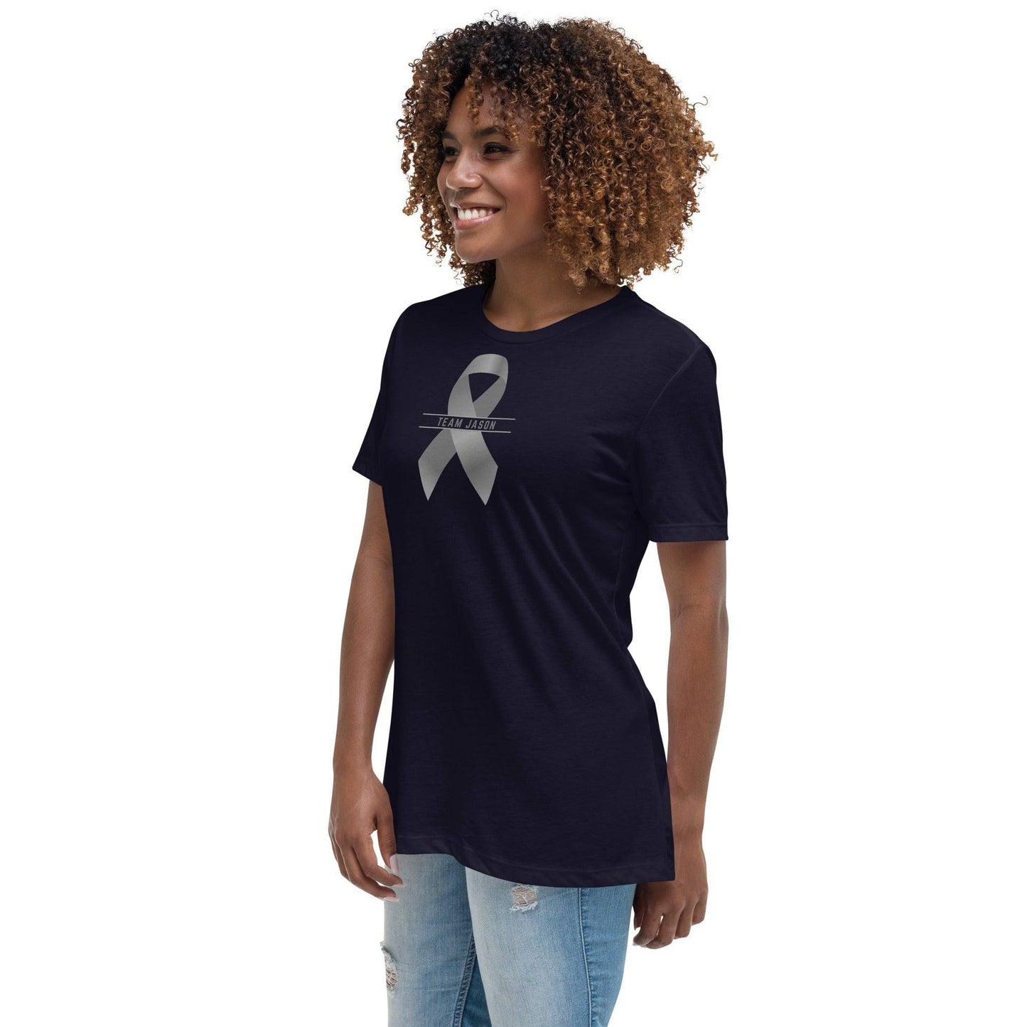 Customizable Cancer Ribbon Gray Womens Tee - JohnVsGBMNavyS