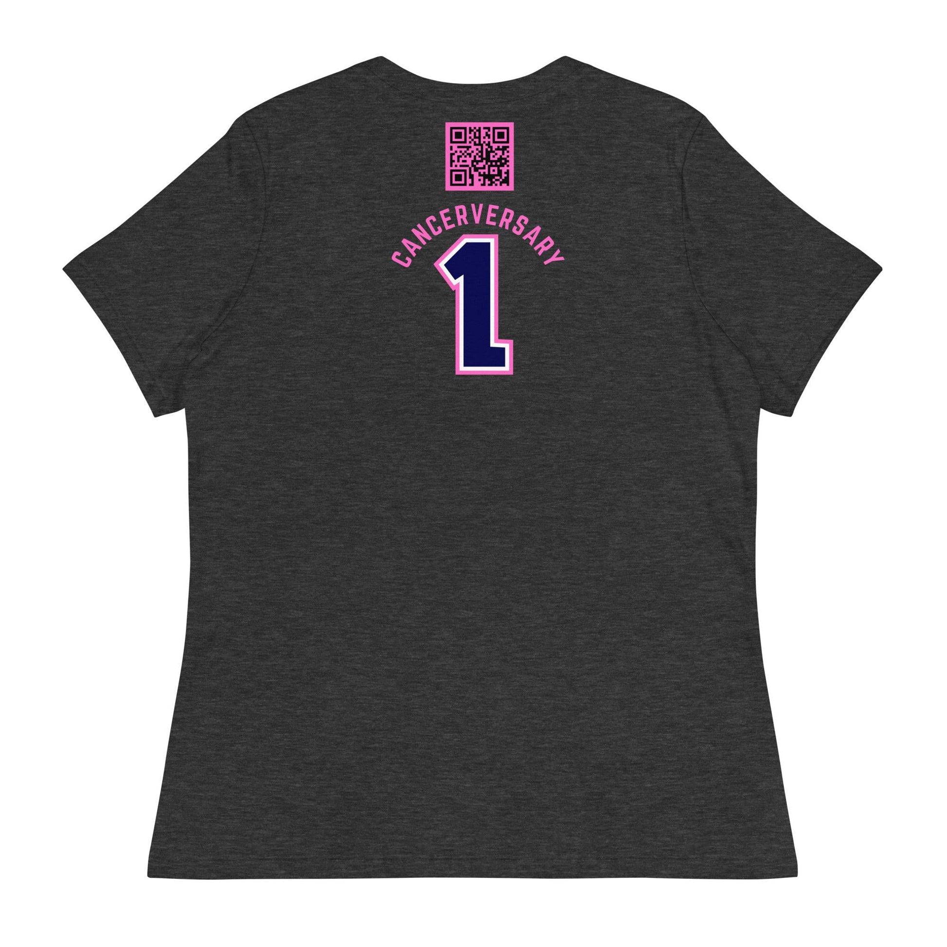 Customizable Cancer Ribbon Pink Womens Tee - JohnVsGBMDark Grey HeatherS