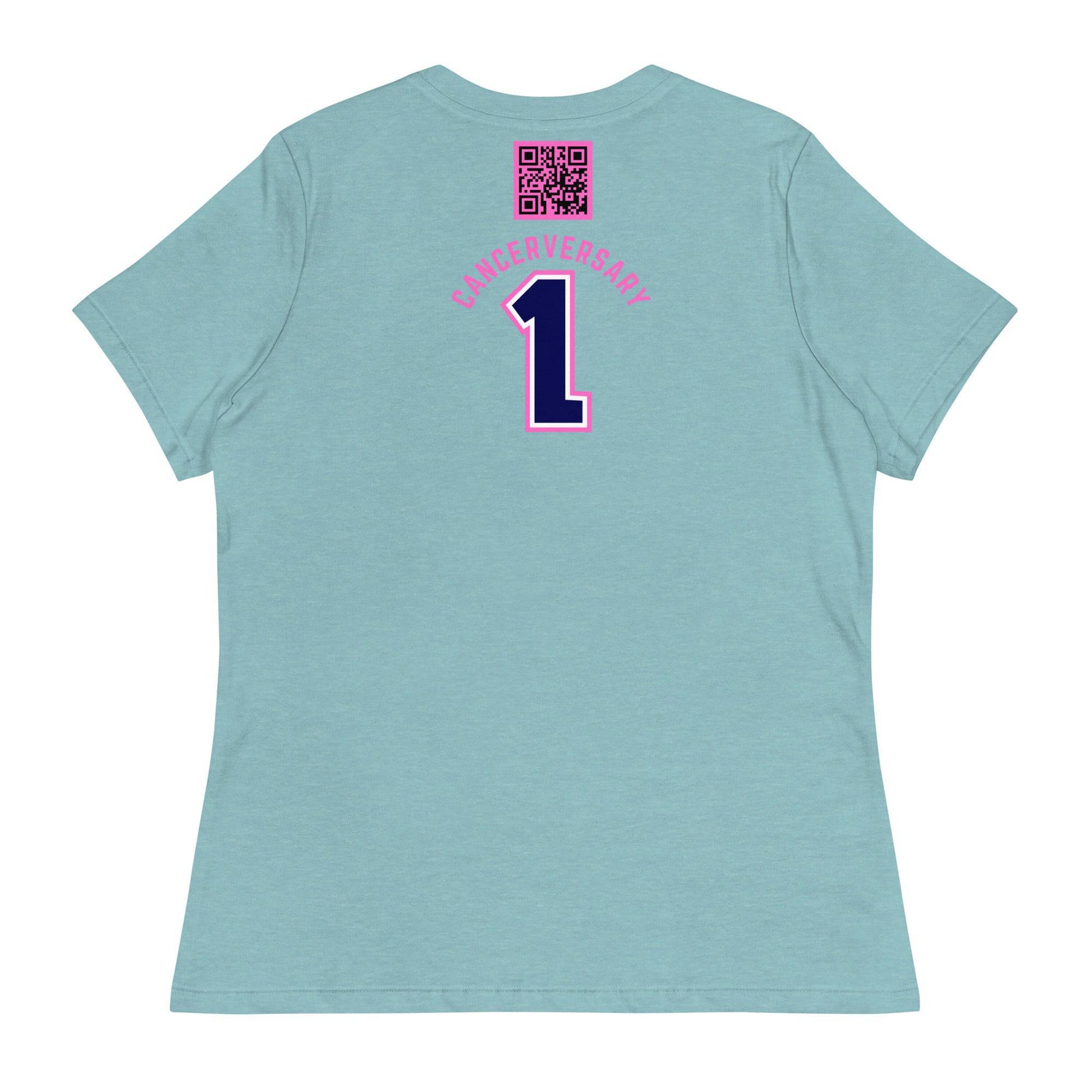 Customizable Cancer Ribbon Pink Womens Tee - JohnVsGBMHeather Blue LagoonS