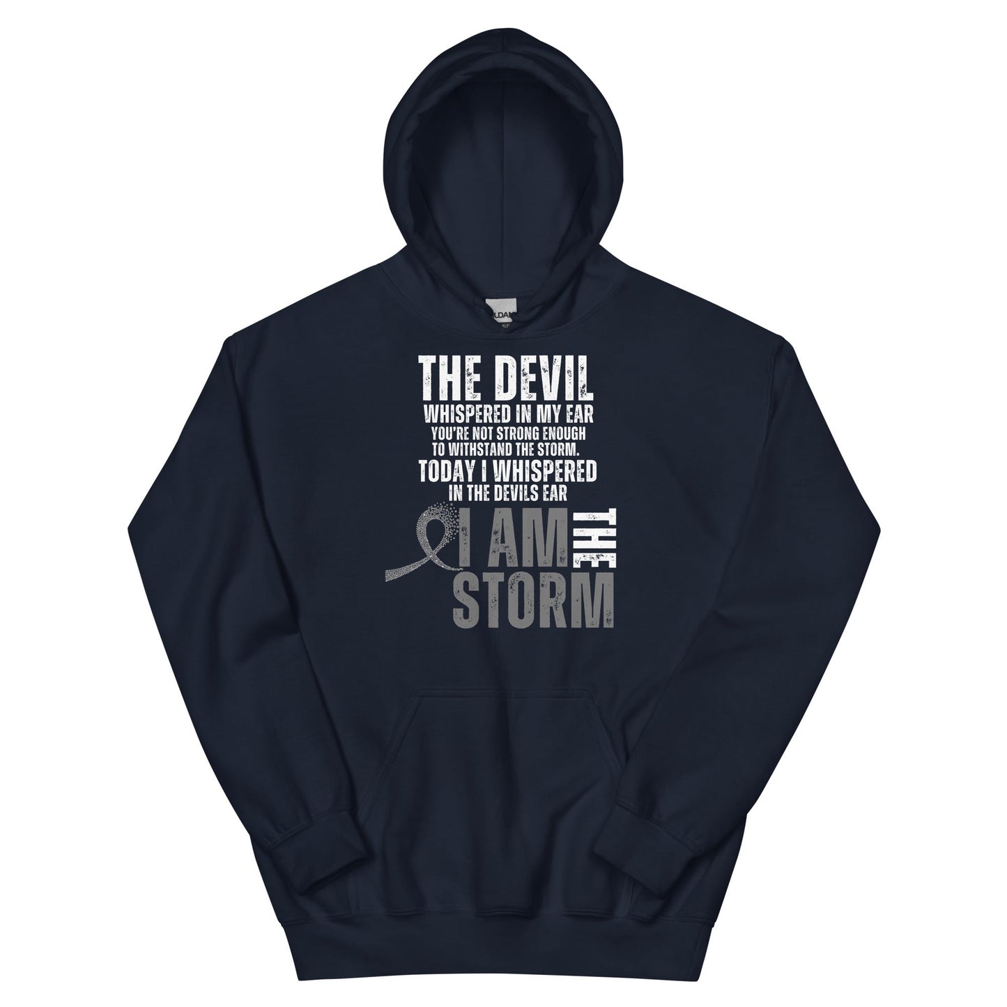 Customizable I Am the Storm Cancer Awareness Hoodie - JohnVsGBMNavyS