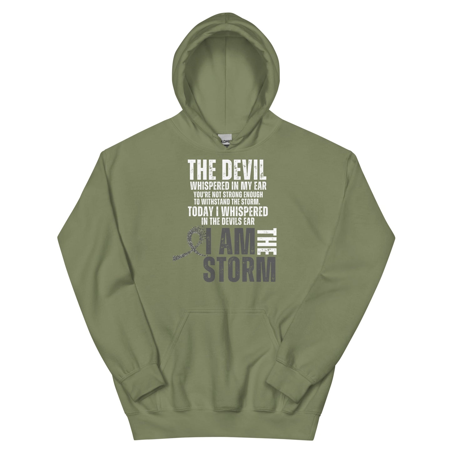 Customizable I Am the Storm Cancer Awareness Hoodie - JohnVsGBMMilitary GreenS