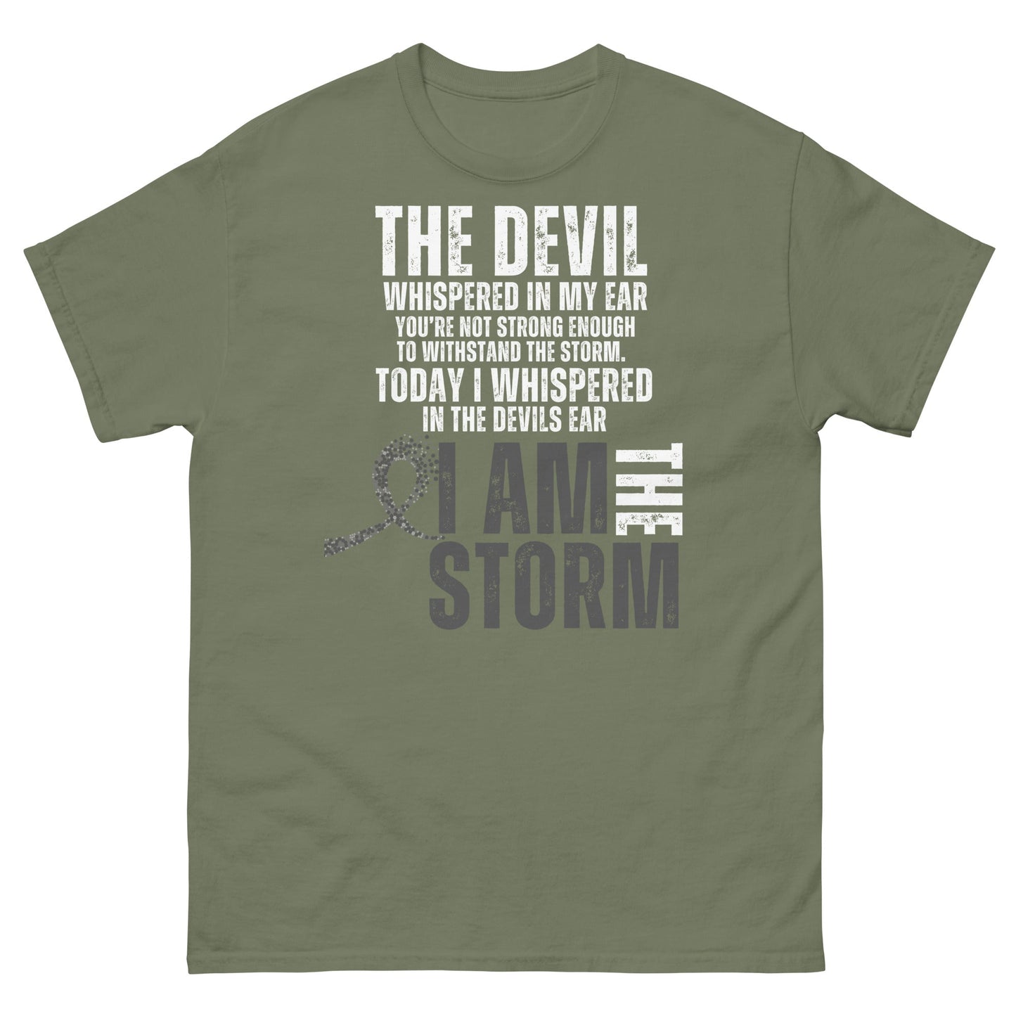 Customizable I Am the Storm Cancer Awareness Tee - JohnVsGBMMilitary GreenS