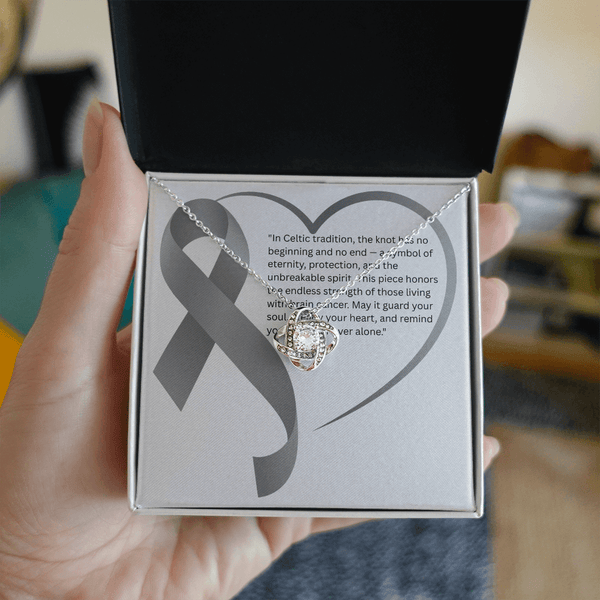 Eternal Strength – Brain Cancer Knot Pendant - JohnVsGBM14K White Gold FinishStandard Box