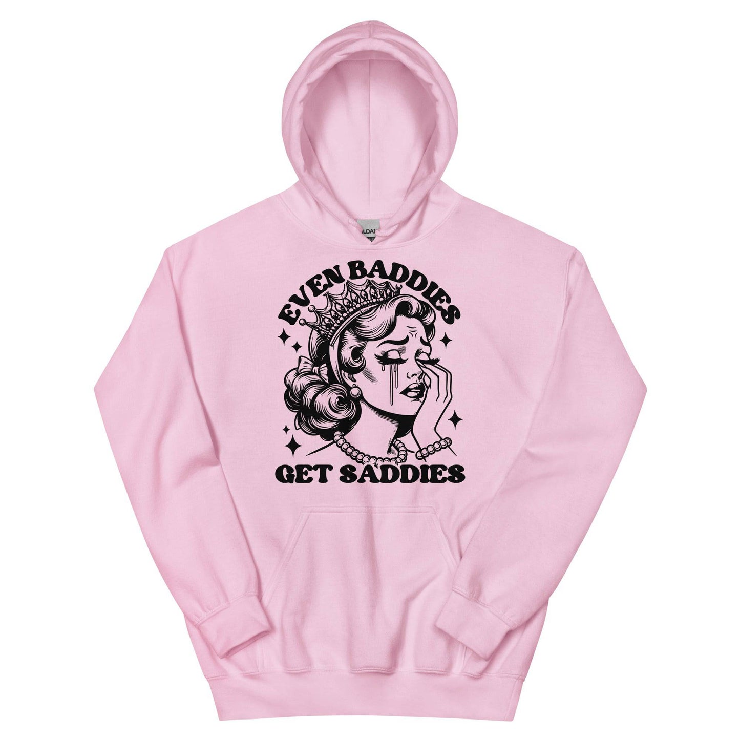 Even Baddies Get Saddies Black Hoodie - JohnVsGBMLight PinkS