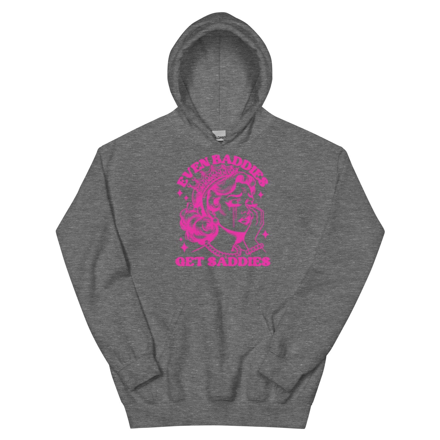 Even Baddies Get Saddies Pink Hoodie - JohnVsGBMGraphite HeatherS