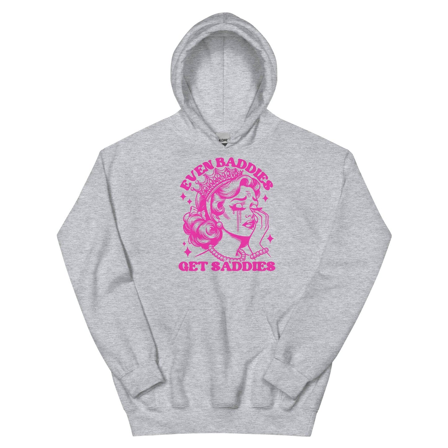 Even Baddies Get Saddies Pink Hoodie - JohnVsGBMSport GreyS