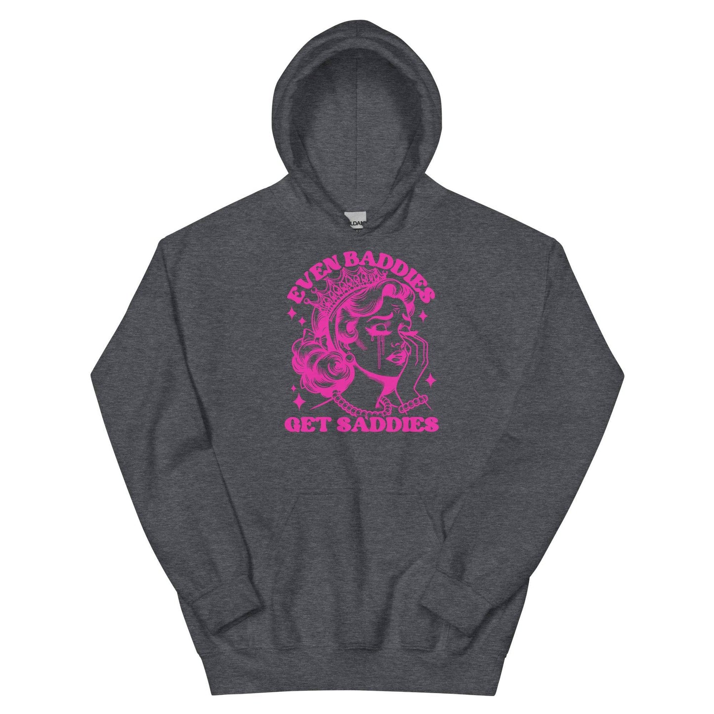 Even Baddies Get Saddies Pink Hoodie - JohnVsGBMDark HeatherS