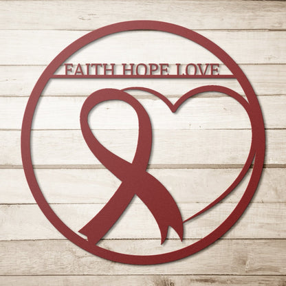 Faith Hope Love Metal Die Cut Sign - JohnVsGBMRed12 Inch