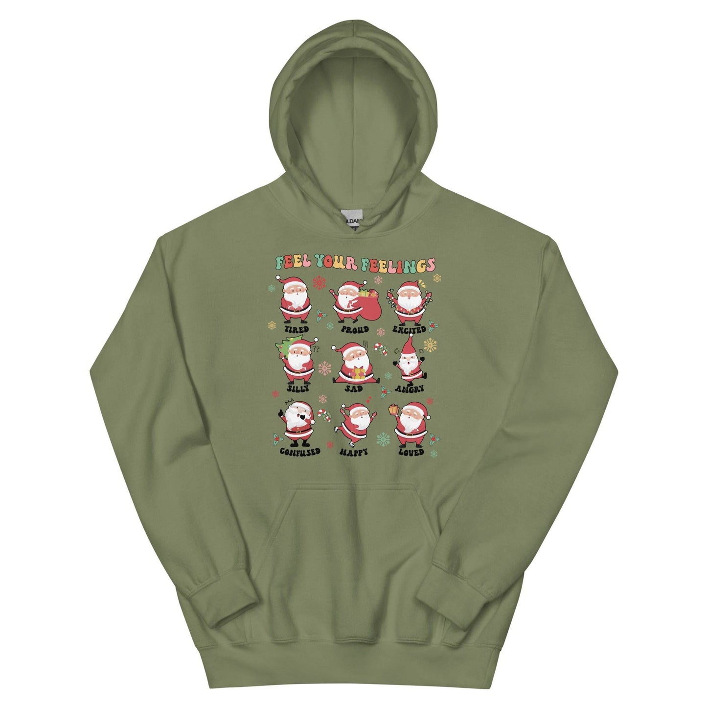 Feel Your Feelings Santa Hoodie - JohnVsGBMMilitary GreenS