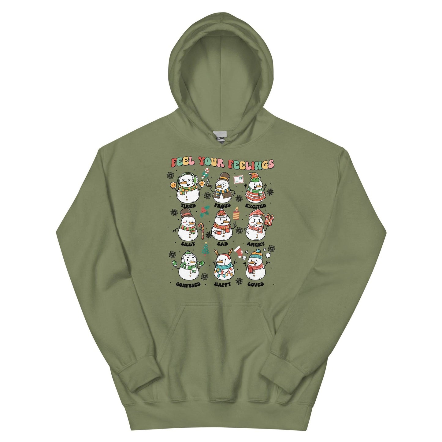 Feel Your Feelings Snowman Hoodie - JohnVsGBMMilitary GreenS