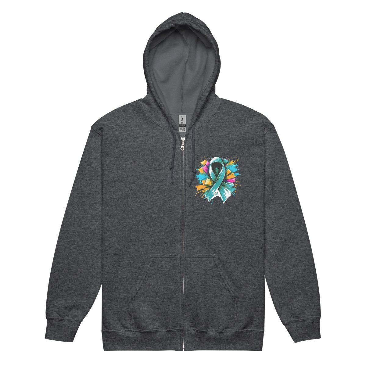 Green Ribbon Graffiti Zip Up Hoodie - JohnVsGBMDark HeatherS