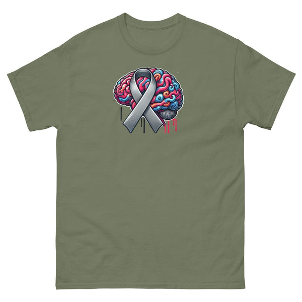 Grey Brain Ribbon Graffiti Tee - JohnVsGBMMilitary GreenS