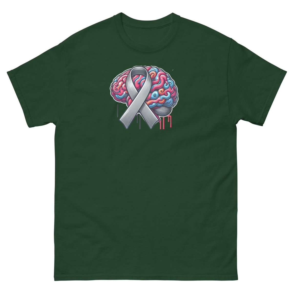 Grey Brain Ribbon Graffiti Tee - JohnVsGBMForest GreenS