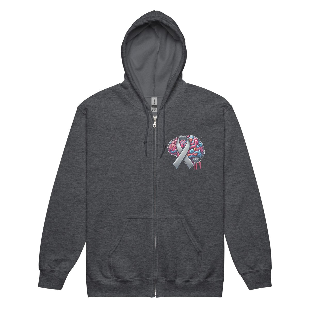 Grey Brain Ribbon Graffiti Zip Up Hoodie - JohnVsGBMDark HeatherS