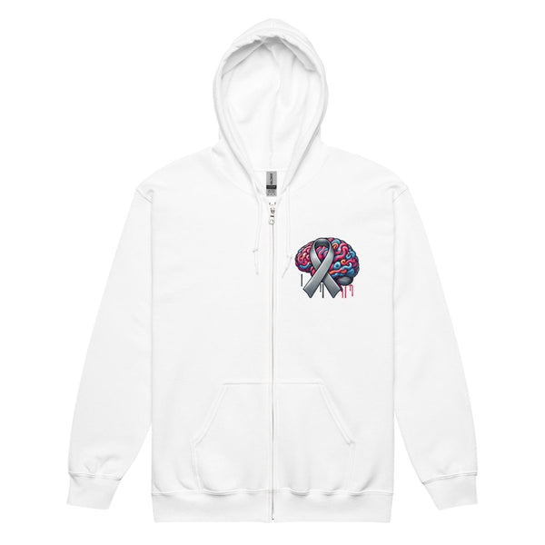 Grey Brain Ribbon Graffiti Zip Up Hoodie - JohnVsGBMWhiteS