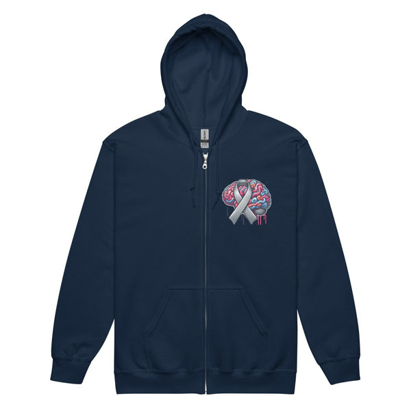 Grey Brain Ribbon Graffiti Zip Up Hoodie - JohnVsGBMNavyS