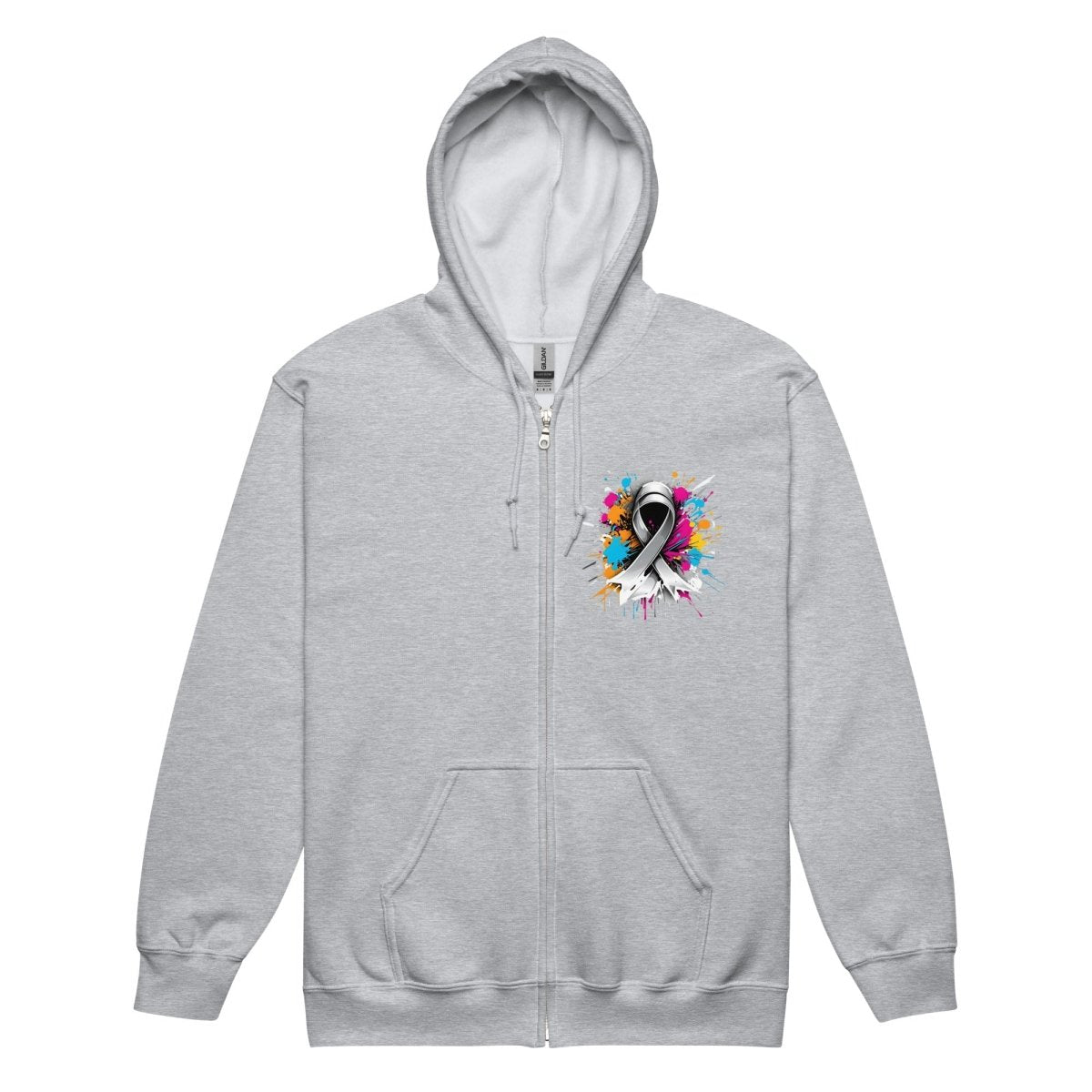 Grey Paint Blotch Ribbon Graffiti Zip Up Hoodie - JohnVsGBMSport GreyS