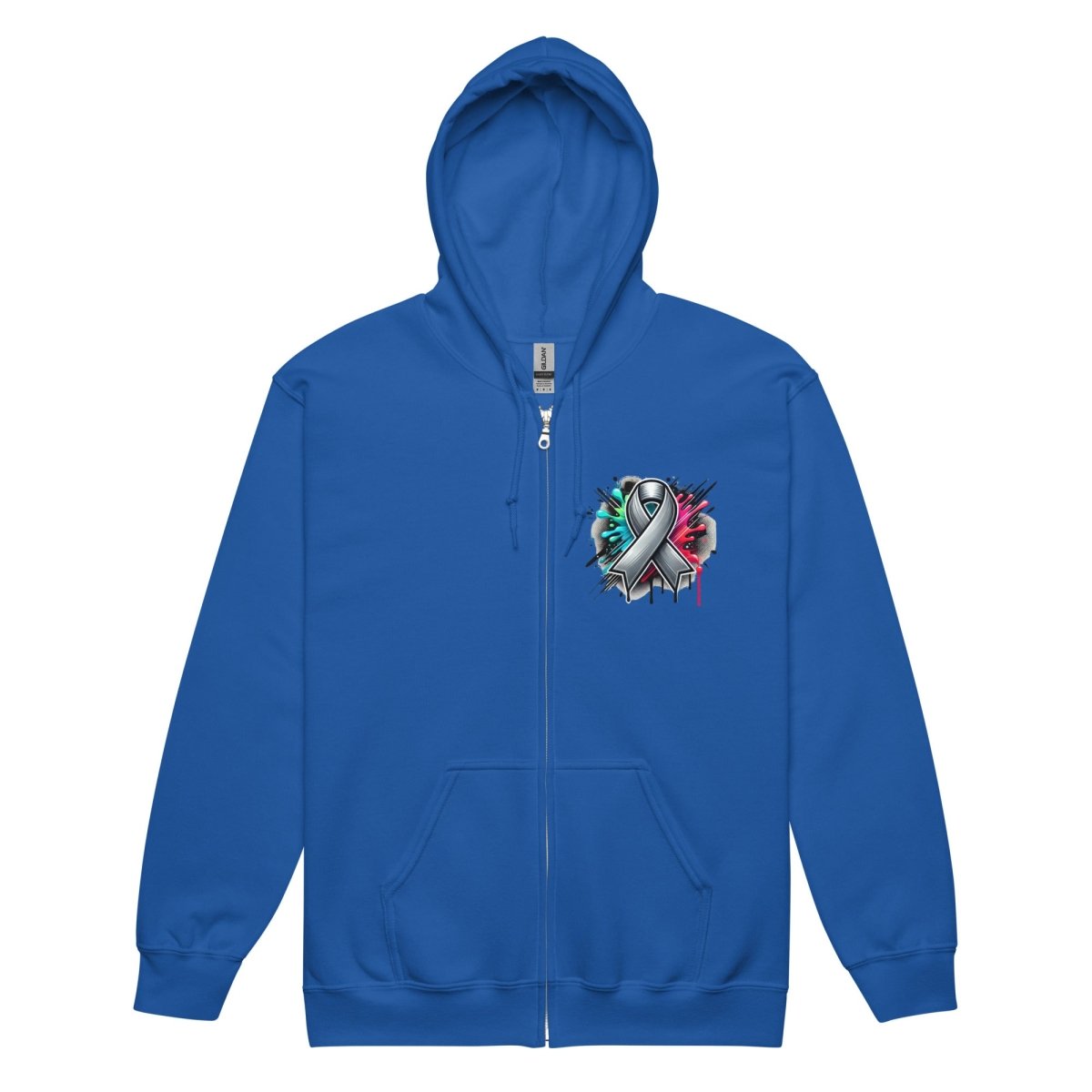 Grey Ribbon Graffiti Zip Up Hoodie - JohnVsGBMRoyalS