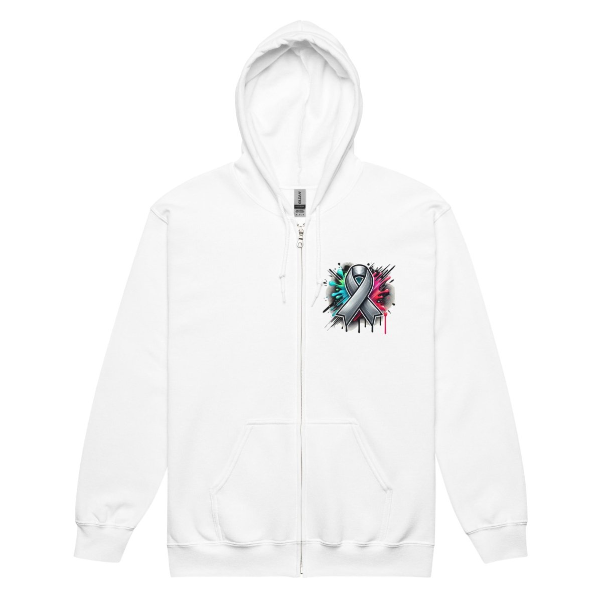 Grey Ribbon Graffiti Zip Up Hoodie - JohnVsGBMWhiteS