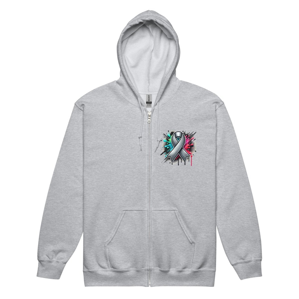 Grey Ribbon Graffiti Zip Up Hoodie - JohnVsGBMSport GreyS